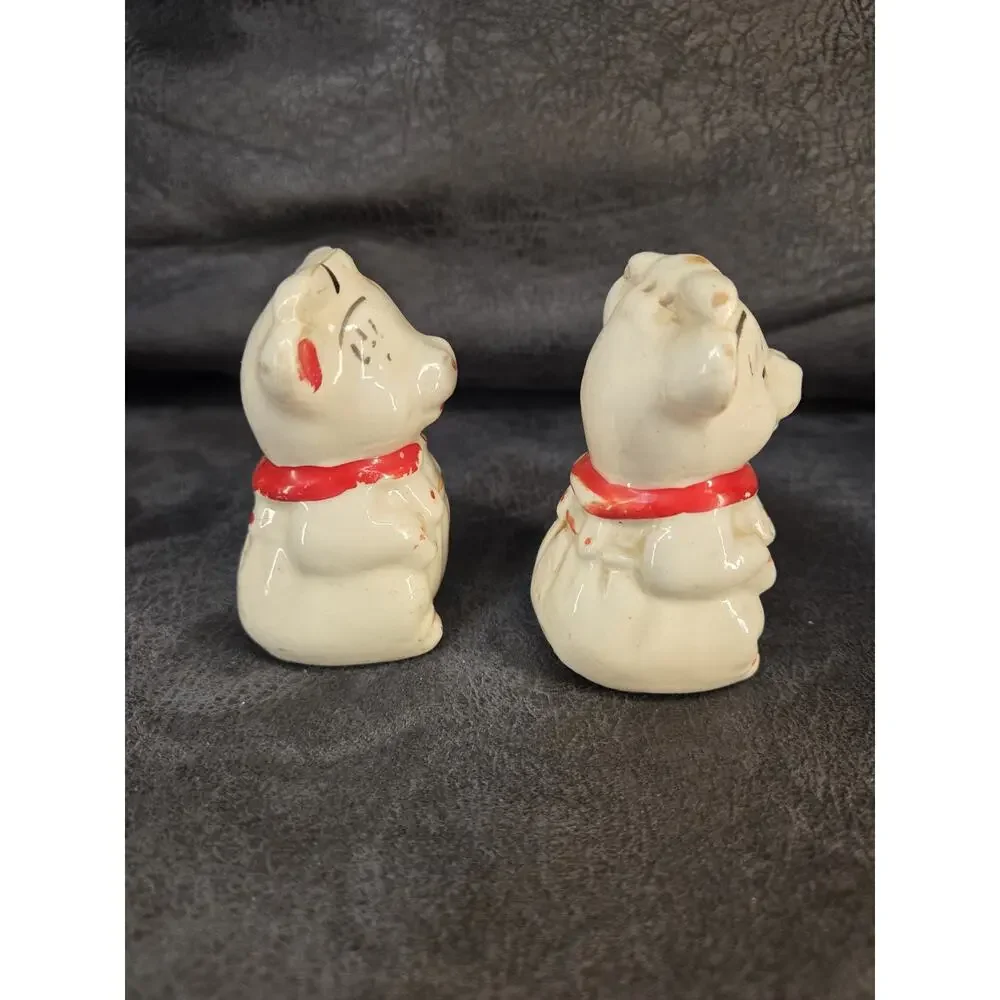 Vintage Anthropomorphic Pig Salt and Pepper Shakers Red Scarf Mid Century Japan
